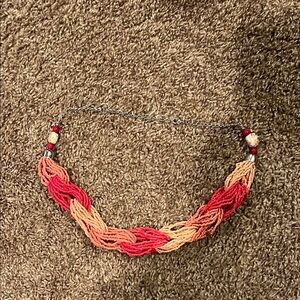 Twisted Beaded Necklace in Red and Orange